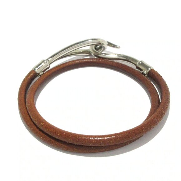Auth HERMES Jumbo - Brown Silver Leather Bracelet - Picture 2 of 4